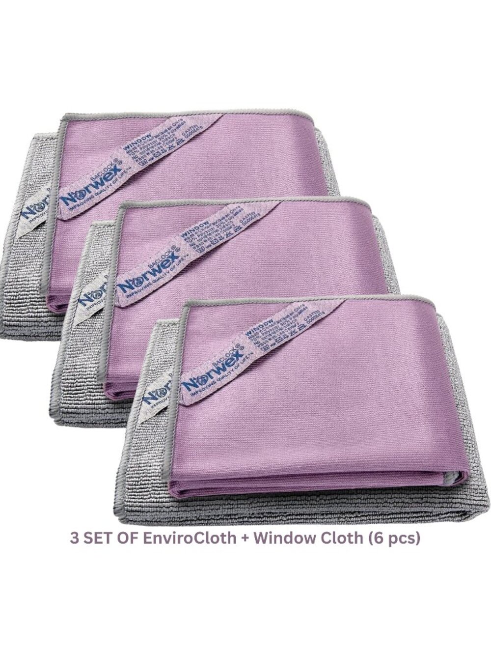3 SET of Norwex Basic Package, EnviroCloth + Window Cloth (6 pcs)